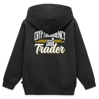 Trader de crypto-monnaie Crypto Trader - Sweat Premium à capuche zippé enfant bio - noir - Dos - AI Model Kid Male (0cm)