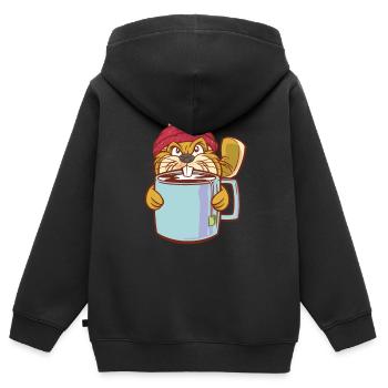 Beaver Teacup and Bobble Hat - Funny Beaver - Kids Premium Organic Zip-up Hoodie - black - Back - AI Model Kid Male (0cm)