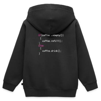 Kaffee - Kinder Premium Organic Zip Hoodie - Schwarz - Hinten - AI Model Kid Male (0cm)