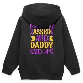 Mommy asked and daddy said yes - Kinder Premium Organic Zip Hoodie - Schwarz - Hinten - AI Model Kid Male (0cm)