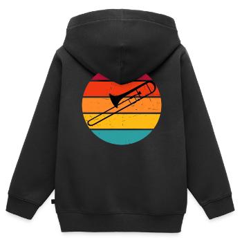 Tromboniste Trombone Femmes Trombone en laiton - Sweat Premium à capuche zippé enfant bio - noir - Dos - AI Model Kid Male (0cm)
