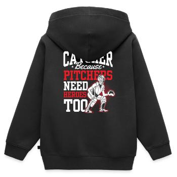Catcher Weil Auch Pitcher Helden Brauchen Fänger - Kinder Premium Organic Zip Hoodie - Schwarz - Hinten - AI Model Kid Male (0cm)