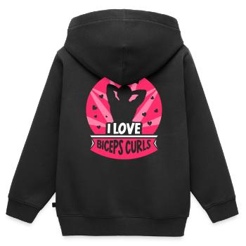J’adore biceps boucles muscles biceps dictons - Sweat Premium à capuche zippé enfant bio - noir - Dos - AI Model Kid Male (0cm)