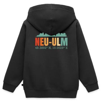 Neu-Ulm - Sweat Premium à capuche zippé enfant bio - noir - Dos - AI Model Kid Male (0cm)