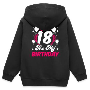 18 C’est mon anniversaire Fille Anniversaire Dix-huit ans - Sweat Premium à capuche zippé enfant bio - noir - Dos - AI Model Kid Male (0cm)