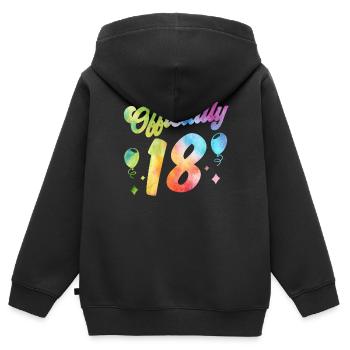 Officiellement 18 Dix-huit ans Anniversaire de l’enfant - Sweat Premium à capuche zippé enfant bio - noir - Dos - AI Model Kid Male (0cm)