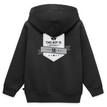 Ce garçon a officiellement 18 ans dix-huit ans - Sweat Premium à capuche zippé enfant bio - noir - Dos - AI Model Kid Male (0cm)
