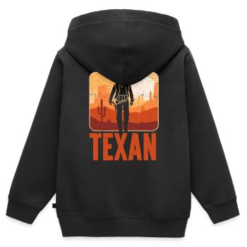 Texaner Stolz Texas Sprüche Texanisch - Kinder Premium Organic Zip Hoodie - Schwarz - Hinten - AI Model Kid Male (0cm)