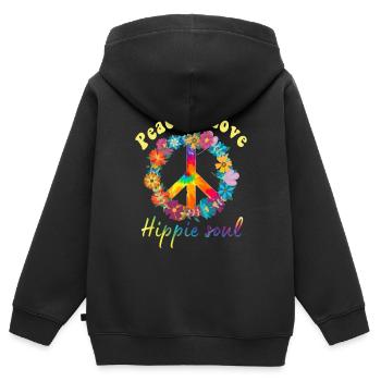 Hippie Peace Groovy Flowerpower Boho Woodstock - Kinder Premium Organic Zip Hoodie - Schwarz - Hinten - AI Model Kid Male (0cm)