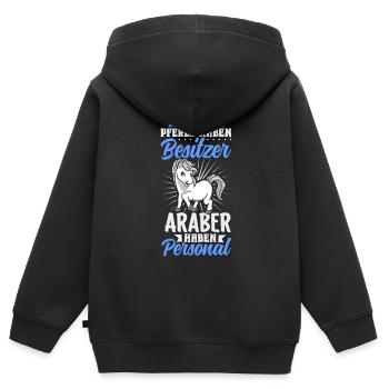 Die meisten Pferde haben Besitzer - Araber - Kinder Premium Organic Zip Hoodie - Schwarz - Hinten - AI Model Kid Male (0cm)