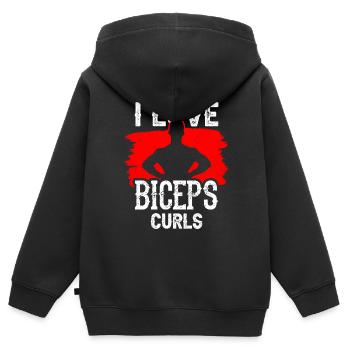 J’aime biceps boucles dictons biceps muscles - Sweat Premium à capuche zippé enfant bio - noir - Dos - AI Model Kid Male (0cm)
