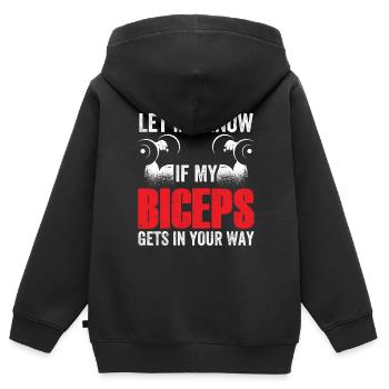 Sag Mir Bescheid Wenn Mein Bizeps Dir Im Weg Ist - Kinder Premium Organic Zip Hoodie - Schwarz - Hinten - AI Model Kid Male (0cm)