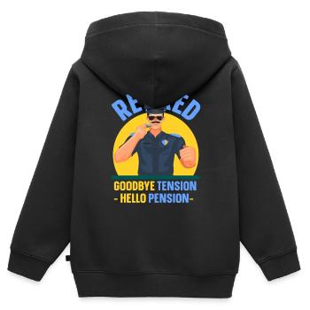 In retirement Goodbye Tension Hello Pension Police - Kids Premium Organic Zip-up Hoodie - black - Back - AI Model Kid Male (0cm)