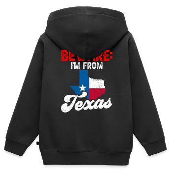 Attention: Je viens du Texas Texan Texan - Sweat Premium à capuche zippé enfant bio - noir - Dos - AI Model Kid Male (0cm)