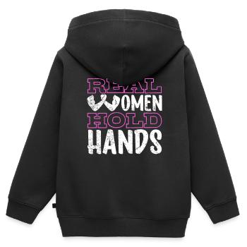 Real women hold hands - Armdrücken - Kinder Premium Organic Zip Hoodie - Schwarz - Hinten - AI Model Kid Male (0cm)