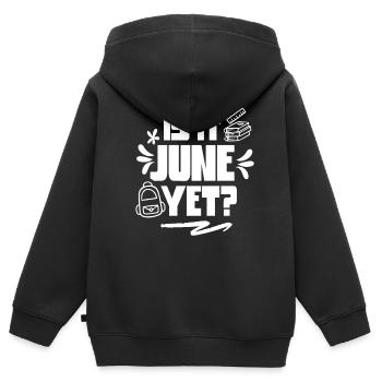 C’est déjà juin Rentrée Rentrée Rentrée - Sweat Premium à capuche zippé enfant bio - noir - Dos - AI Model Kid Male (0cm)