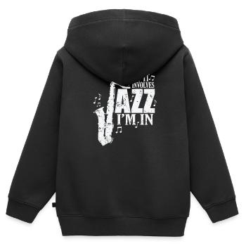 If it involves Jazz I'm in Musik Saxophon - Kinder Premium Organic Zip Hoodie - Schwarz - Hinten - AI Model Kid Male (0cm)