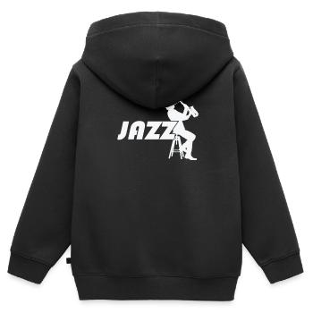 Jazz mit Saxophone auf einem Barhocker - Kinder Premium Organic Zip Hoodie - Schwarz - Hinten - AI Model Kid Male (0cm)