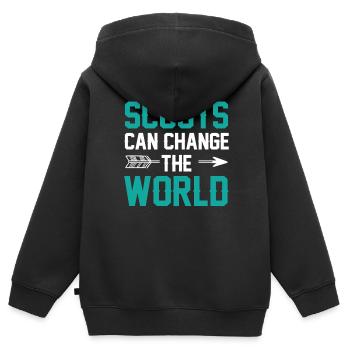 Les scouts peuvent changer le monde Dictons du clan - Sweat Premium à capuche zippé enfant bio - noir - Dos - AI Model Kid Male (0cm)