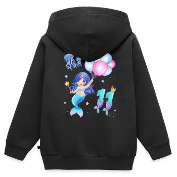 Meerjungfrau Geburtstags Shirt - Mädchen 11 Jahre - Kinder Premium Organic Zip Hoodie - Schwarz - Hinten - AI Model Kid Male (0cm)