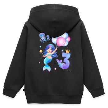 Meerjungfrau Geburtstags Shirt - Mädchen 3 Jahre - Kinder Premium Organic Zip Hoodie - Schwarz - Hinten - AI Model Kid Male (0cm)