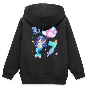 Meerjungfrau Geburtstags Shirt - Mädchen 7 Jahre - Kinder Premium Organic Zip Hoodie - Schwarz - Hinten - AI Model Kid Male (0cm)