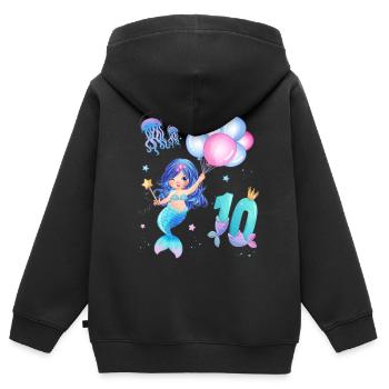 Meerjungfrau Geburtstags Shirt - Mädchen 10 Jahre - Kinder Premium Organic Zip Hoodie - Schwarz - Hinten - AI Model Kid Male (0cm)
