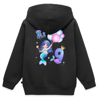 Meerjungfrau Geburtstags Shirt - Mädchen 9 Jahre - Kinder Premium Organic Zip Hoodie - Schwarz - Hinten - AI Model Kid Male (0cm)