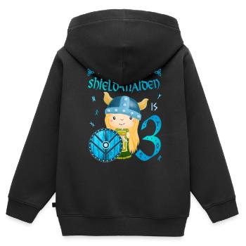 Schildmaid - Anniversaire 3 ans Nordic Vikings - Sweat Premium à capuche zippé enfant bio - noir - Dos - AI Model Kid Male (0cm)