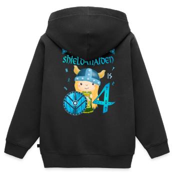 Schildmaid - Geburtstag 4 Jahre nordisch Wikinger - Kinder Premium Organic Zip Hoodie - Schwarz - Hinten - AI Model Kid Male (0cm)