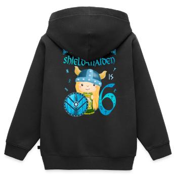 Schildmaid - Anniversaire 6 ans Nordic Vikings - Sweat Premium à capuche zippé enfant bio - noir - Dos - AI Model Kid Male (0cm)