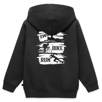 Natation Vélo Course Triathlète Triathlète Triathlon Triathlète - Sweat Premium à capuche zippé enfant bio - noir - Dos - AI Model Kid Male (0cm)
