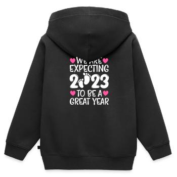 Grossesse Grossesse Naissance Bébé Cadeau - Sweat Premium à capuche zippé enfant bio - noir - Dos - AI Model Kid Male (0cm)