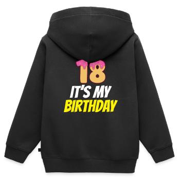 18 C’est mon anniversaire Dix-huit ans - Sweat Premium à capuche zippé enfant bio - noir - Dos - AI Model Kid Male (0cm)