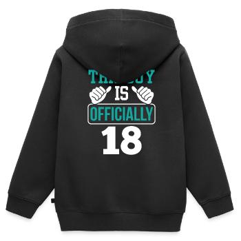 Ce gars a officiellement 18 ans, dix-huit ans - Sweat Premium à capuche zippé enfant bio - noir - Dos - AI Model Kid Male (0cm)