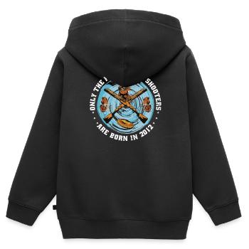 Pigeons d’argile nés anniversaire 2012 - Sweat Premium à capuche zippé enfant bio - noir - Dos - AI Model Kid Male (0cm)