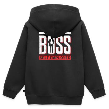 J’aime mon patron indépendant freelance - Sweat Premium à capuche zippé enfant bio - noir - Dos - AI Model Kid Male (0cm)