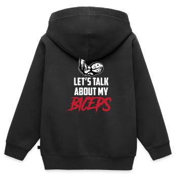 Parlons de mes biceps, de mes biceps, de mes boucles, de mes muscles - Sweat Premium à capuche zippé enfant bio - noir - Dos - AI Model Kid Male (0cm)