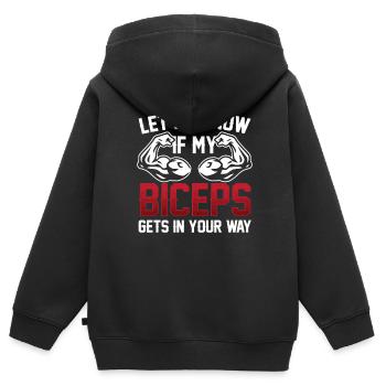 Sag Mir Bescheid Wenn Mein Bizeps Dir Im Weg Ist - Kinder Premium Organic Zip Hoodie - Schwarz - Hinten - AI Model Kid Male (0cm)