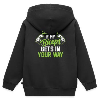 Tut Mir Leid Wenn Mein Bizeps Dir Im Weg Ist - Kinder Premium Organic Zip Hoodie - Schwarz - Hinten - AI Model Kid Male (0cm)