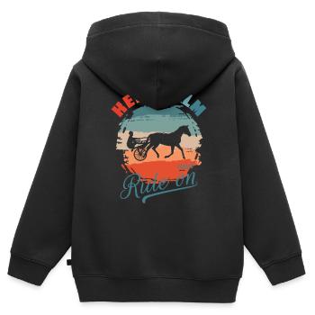 Trabrennpferd Trabrennsport Pferdesport Pferde - Kinder Premium Organic Zip Hoodie - Schwarz - Hinten - AI Model Kid Male (0cm)