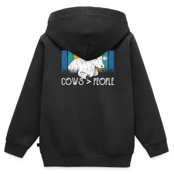 Kühe > Menschen Bauernhof Milchkuh Tiere Kuh - Kinder Premium Organic Zip Hoodie - Schwarz - Hinten - AI Model Kid Male (0cm)