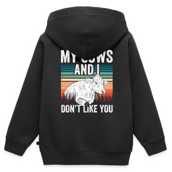 Meine Kühe Und Ich Mögen Dich Nicht Kuh Milchkuh - Kinder Premium Organic Zip Hoodie - Schwarz - Hinten - AI Model Kid Male (0cm)