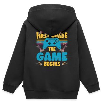 First Grade The Game Begins First Day of School - Kinder Premium Organic Zip Hoodie - Schwarz - Hinten - AI Model Kid Male (0cm)
