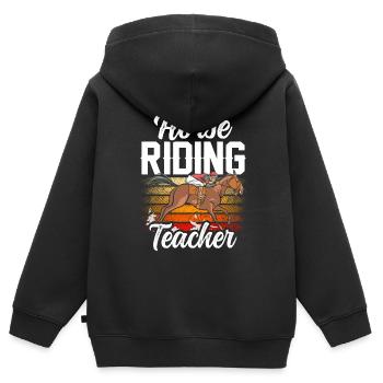 Moniteur d’équitation Cours d’équitation Équitation - Sweat Premium à capuche zippé enfant bio - noir - Dos - AI Model Kid Male (0cm)