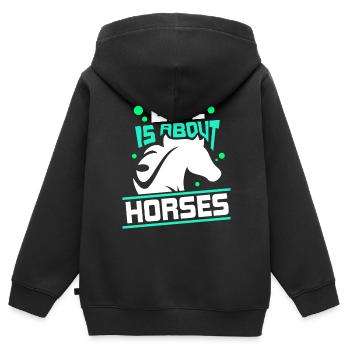 La vie se compose de chevaux d’équitation - Sweat Premium à capuche zippé enfant bio - noir - Dos - AI Model Kid Male (0cm)