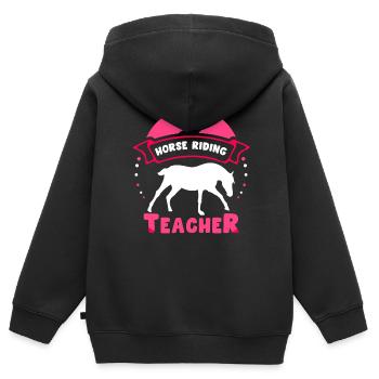 Moniteur d’équitation Cours d’équitation Équitation - Sweat Premium à capuche zippé enfant bio - noir - Dos - AI Model Kid Male (0cm)