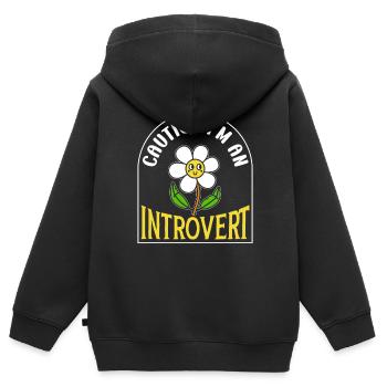 Vorsicht Ich Bin Ein Introvertierter Schüchtern - Kinder Premium Organic Zip Hoodie - Schwarz - Hinten - AI Model Kid Male (0cm)