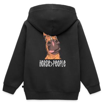 Pferd > Menschen Reiten Reiter Reiterhof - Kinder Premium Organic Zip Hoodie - Schwarz - Hinten - AI Model Kid Male (0cm)