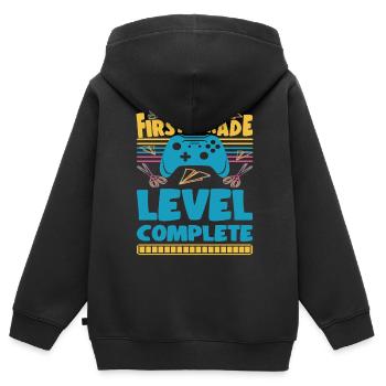 First Day of School Leveled Up To First Grade Boy - Kids Premium Organic Zip-up Hoodie - black - Back - AI Model Kid Male (0cm)